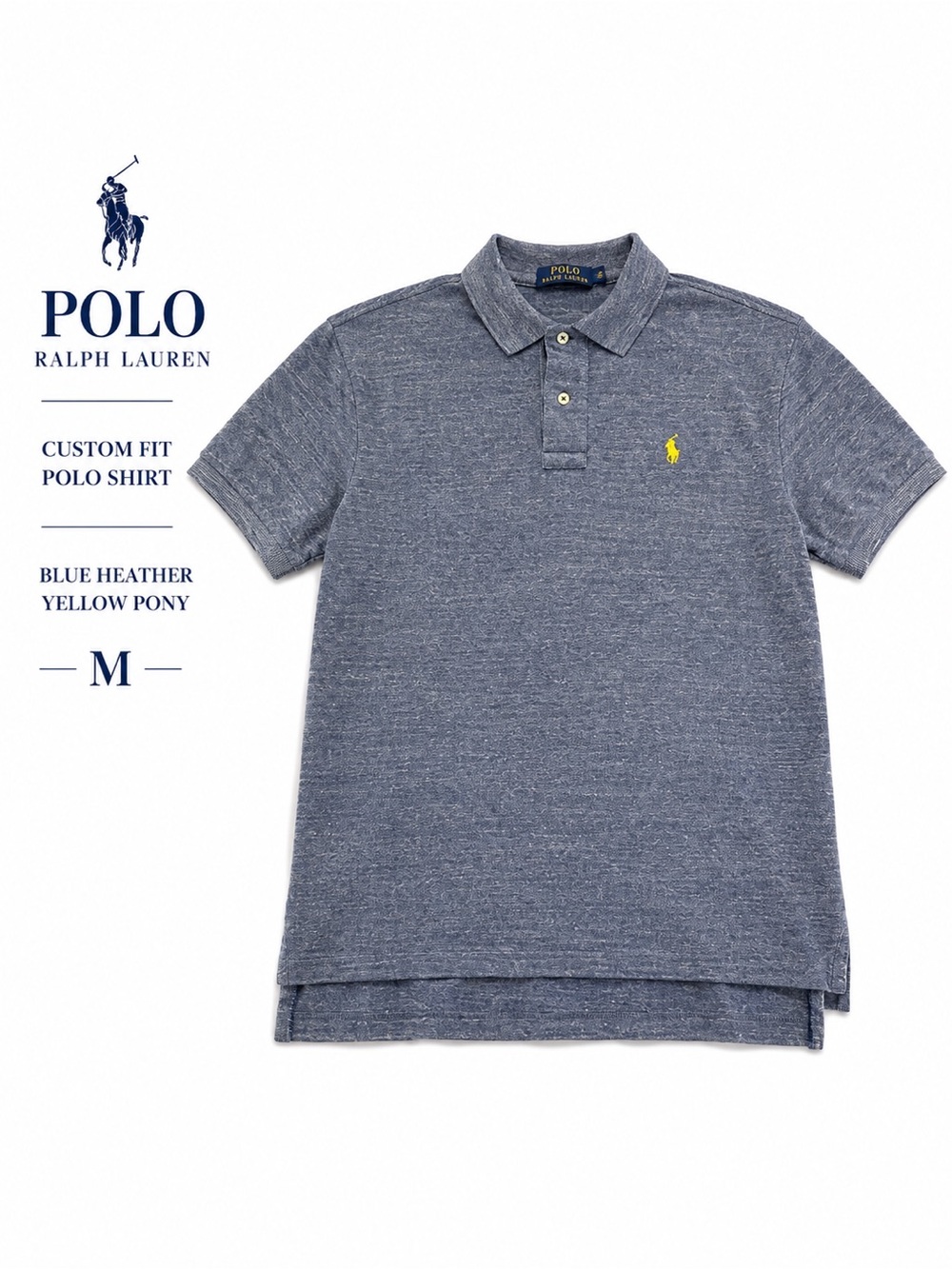 Polo Ralph Lauren Custom Fit Polo Shirt Blue Heather Yellow Pony Men’s Medium